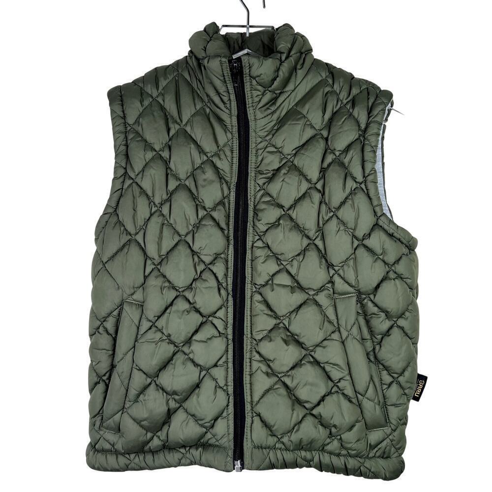 Vintage BARU Sports Quilted Puffer Vest Green Zip Up Lined XS Pockets